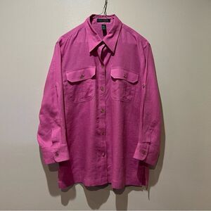 Ralph Lauren Linen Button-Down Top Shirt 3/4 sleeve Size L